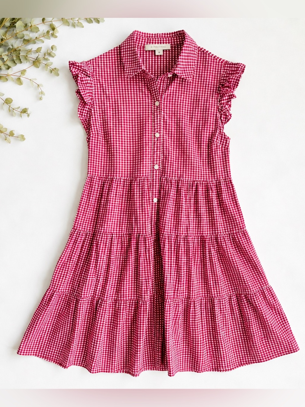 Monteau LA Girl Large Red Gingham Checked Dress Tiered Ruffle